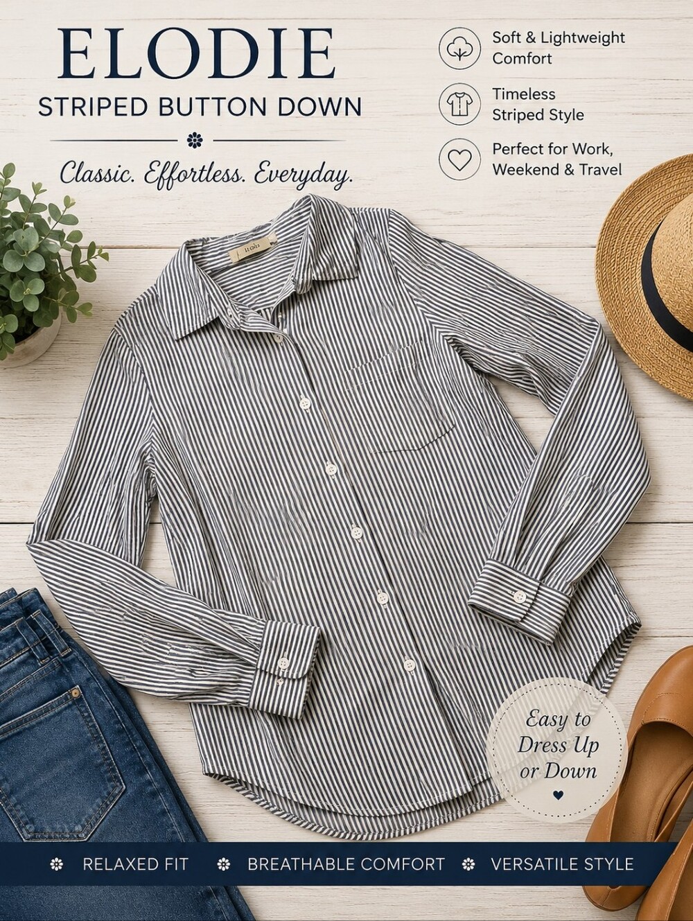 ELODIE‎ STRIPED BUTTON DOWN